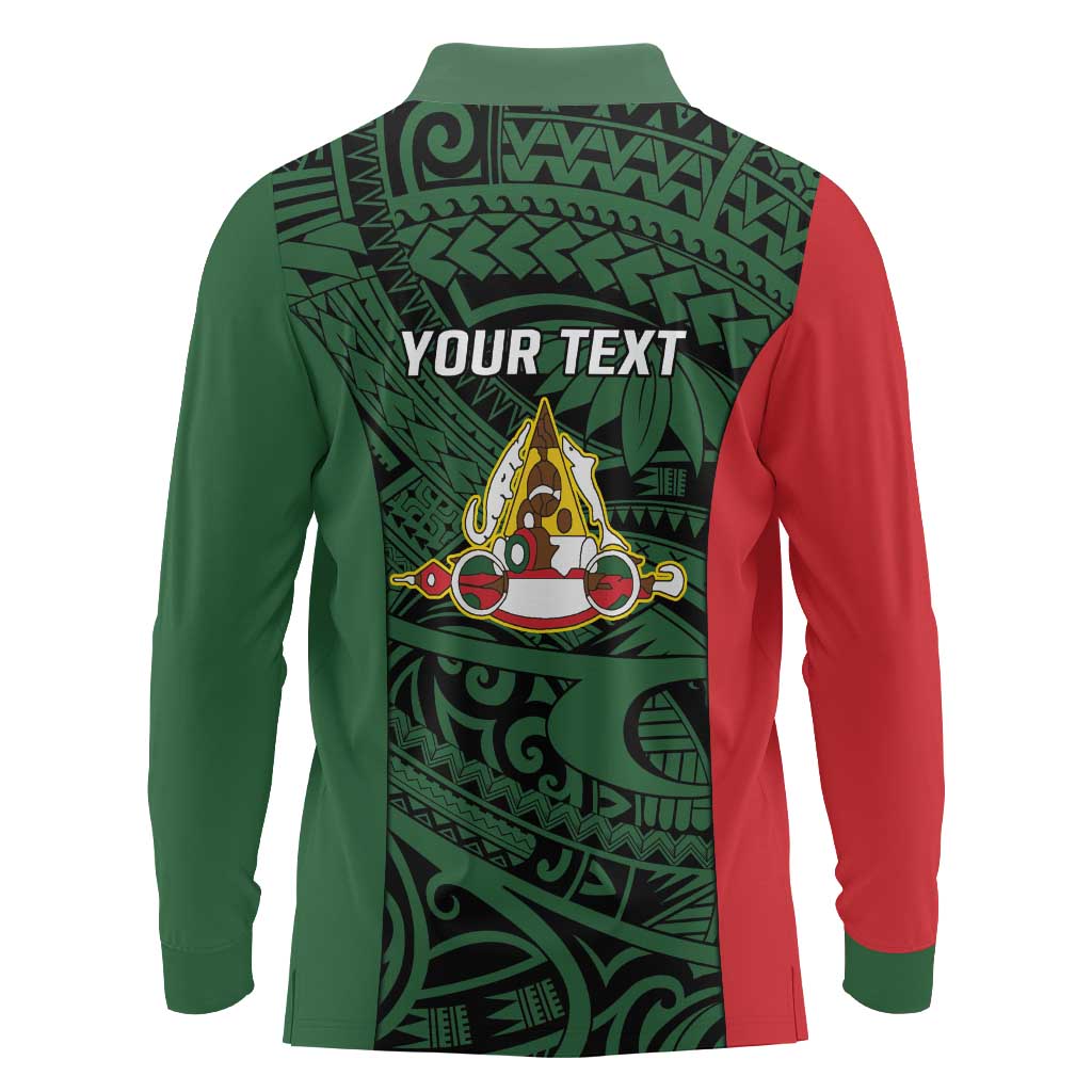 Personalised PNG East Sepik Province Long Sleeve Polo Shirt Bird of Paradise Tattoo Flag Motif - Polynesian Pride