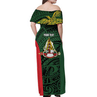 Personalised PNG East Sepik Province Off Shoulder Maxi Dress Bird of Paradise Tattoo Flag Motif - Polynesian Pride