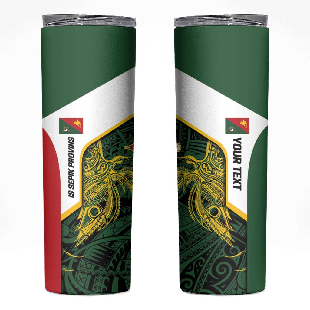 Personalised PNG East Sepik Province Skinny Tumbler Bird of Paradise Tattoo Flag Motif LT9 Green - Polynesian Pride