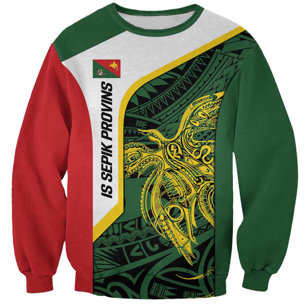 Personalised PNG East Sepik Province Sweatshirt Bird of Paradise Tattoo Flag Motif - Polynesian Pride