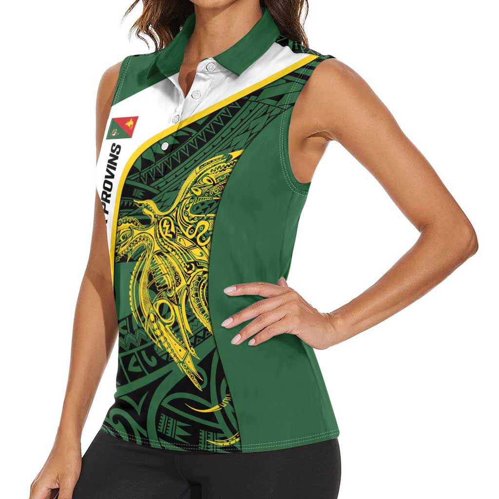 Personalised PNG East Sepik Province Women Sleeveless Polo Shirt Bird of Paradise Tattoo Flag Motif - Polynesian Pride