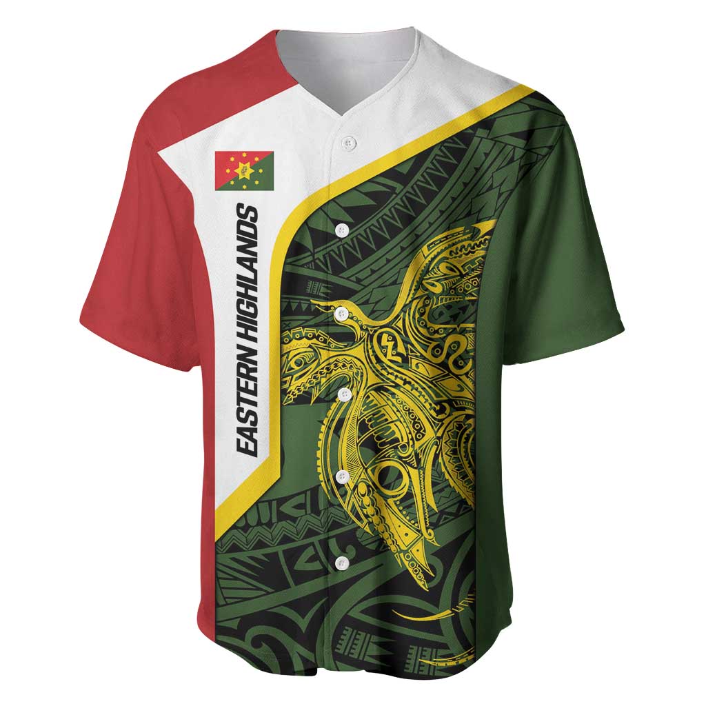 Personalised PNG Eastern Highlands Baseball Jersey Bird of Paradise Tattoo Flag Motif LT9 Green - Polynesian Pride