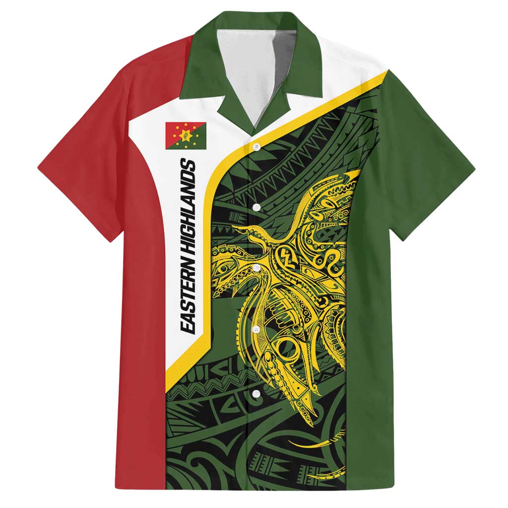 Personalised PNG Eastern Highlands Family Matching Off Shoulder Maxi Dress and Hawaiian Shirt Bird of Paradise Tattoo Flag Motif - Polynesian Pride