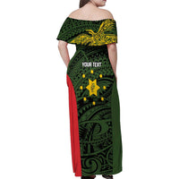 Personalised PNG Eastern Highlands Family Matching Off Shoulder Maxi Dress and Hawaiian Shirt Bird of Paradise Tattoo Flag Motif - Polynesian Pride