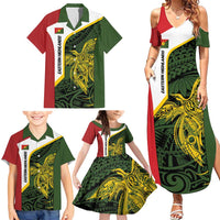 Personalised PNG Eastern Highlands Family Matching Summer Maxi Dress and Hawaiian Shirt Bird of Paradise Tattoo Flag Motif - Polynesian Pride