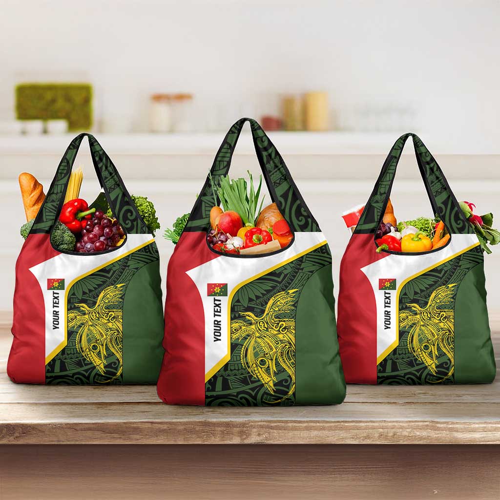 Personalised PNG Eastern Highlands Grocery Bag Bird of Paradise Tattoo Flag Motif LT9 3-pack One Size Green - Polynesian Pride