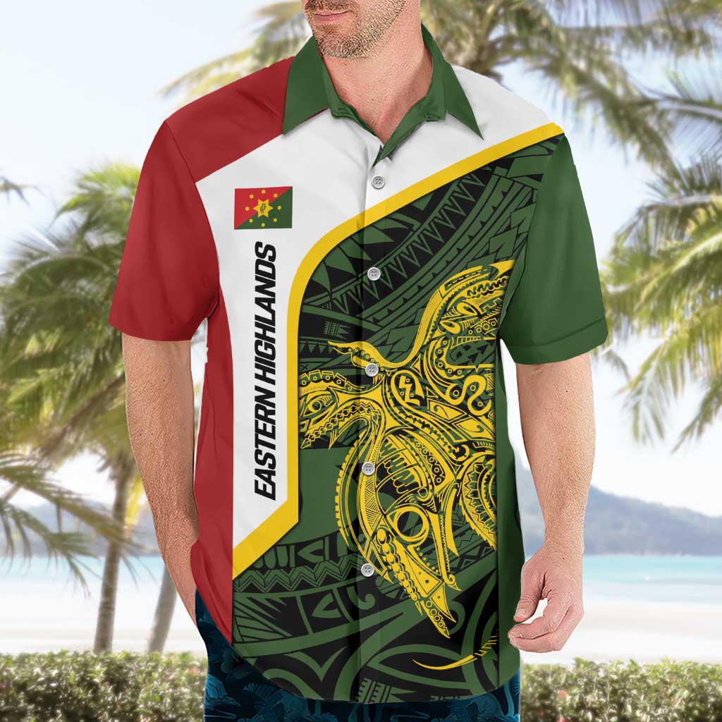 Personalised PNG Eastern Highlands Hawaiian Shirt Bird of Paradise Tattoo Flag Motif LT9 - Polynesian Pride