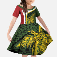 Personalised PNG Eastern Highlands Kid Short Sleeve Dress Bird of Paradise Tattoo Flag Motif - Polynesian Pride