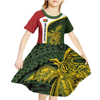 Personalised PNG Eastern Highlands Kid Short Sleeve Dress Bird of Paradise Tattoo Flag Motif - Polynesian Pride