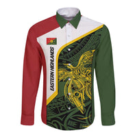 Personalised PNG Eastern Highlands Long Sleeve Button Shirt Bird of Paradise Tattoo Flag Motif - Polynesian Pride