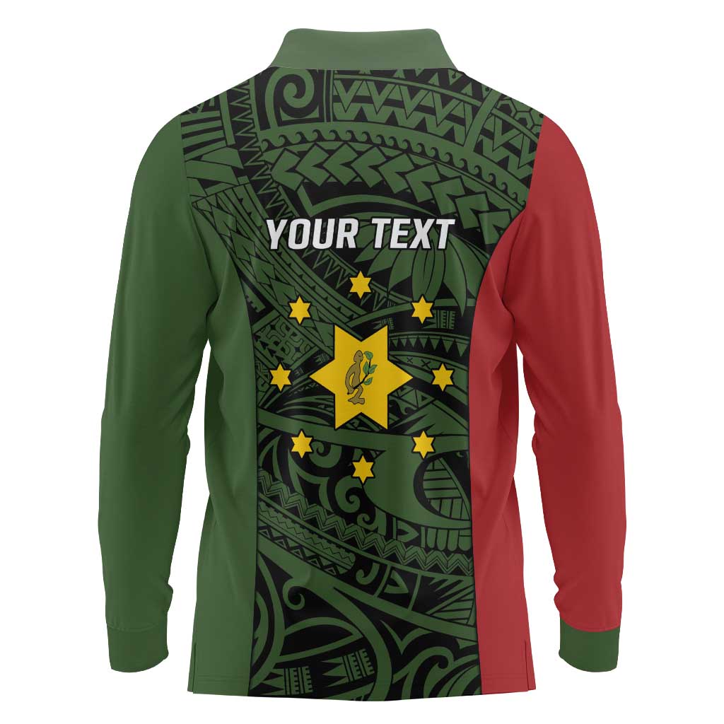 Personalised PNG Eastern Highlands Long Sleeve Polo Shirt Bird of Paradise Tattoo Flag Motif - Polynesian Pride