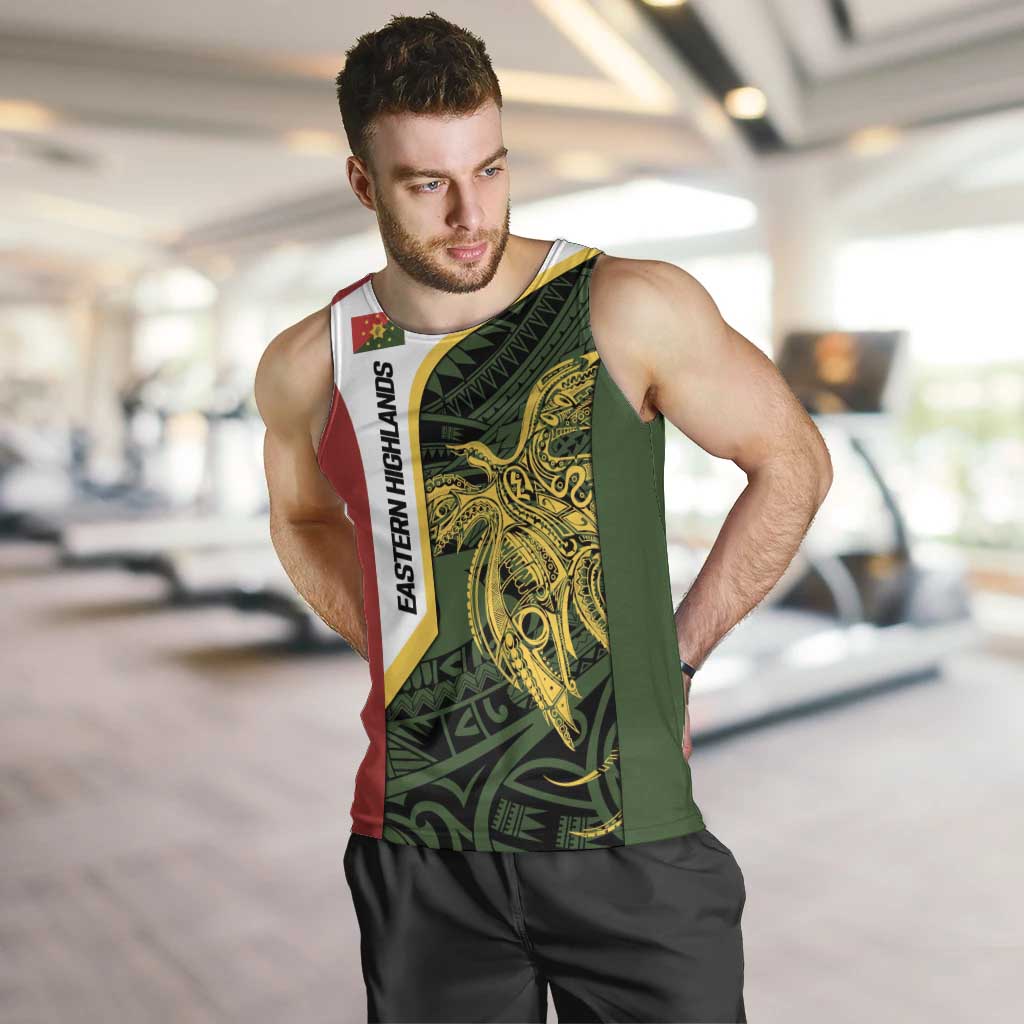 Personalised PNG Eastern Highlands Men Tank Top Bird of Paradise Tattoo Flag Motif LT9 Green - Polynesian Pride