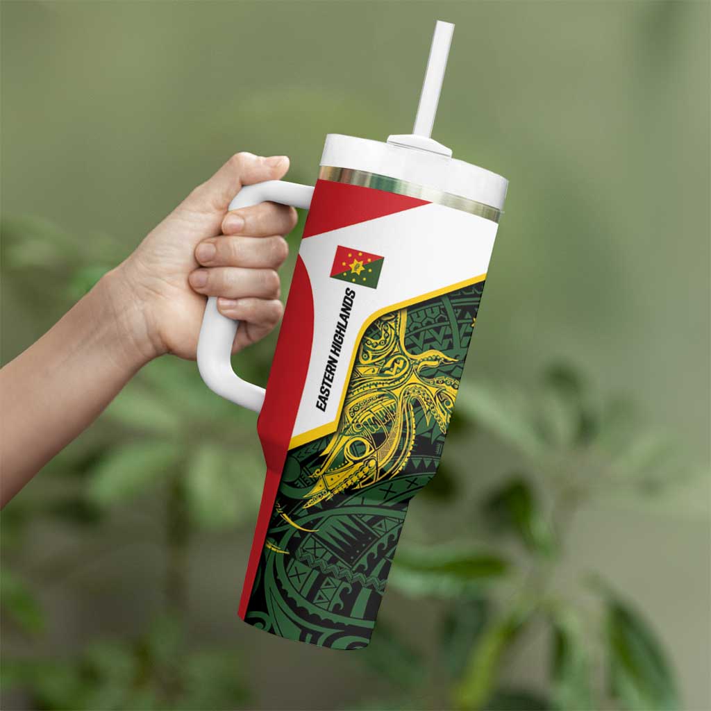 Personalised PNG Eastern Highlands Tumbler With Handle Bird of Paradise Tattoo Flag Motif LT9 - Polynesian Pride