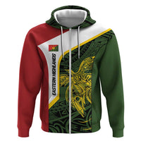 Personalised PNG Eastern Highlands Zip Hoodie Bird of Paradise Tattoo Flag Motif - Polynesian Pride