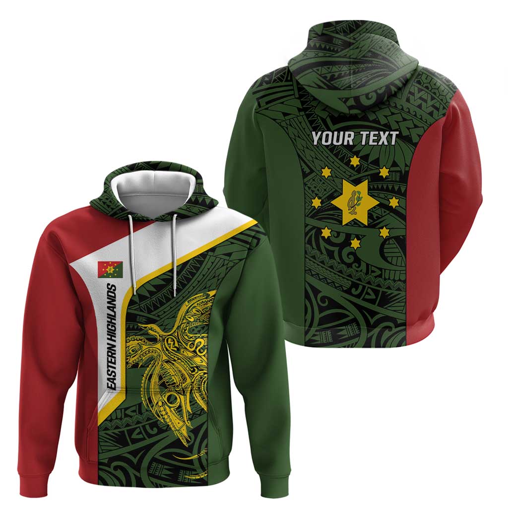 Personalised PNG Eastern Highlands Zip Hoodie Bird of Paradise Tattoo Flag Motif - Polynesian Pride