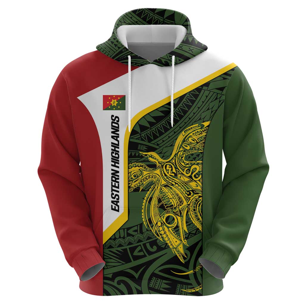 Personalised PNG Eastern Highlands Zip Hoodie Bird of Paradise Tattoo Flag Motif - Polynesian Pride