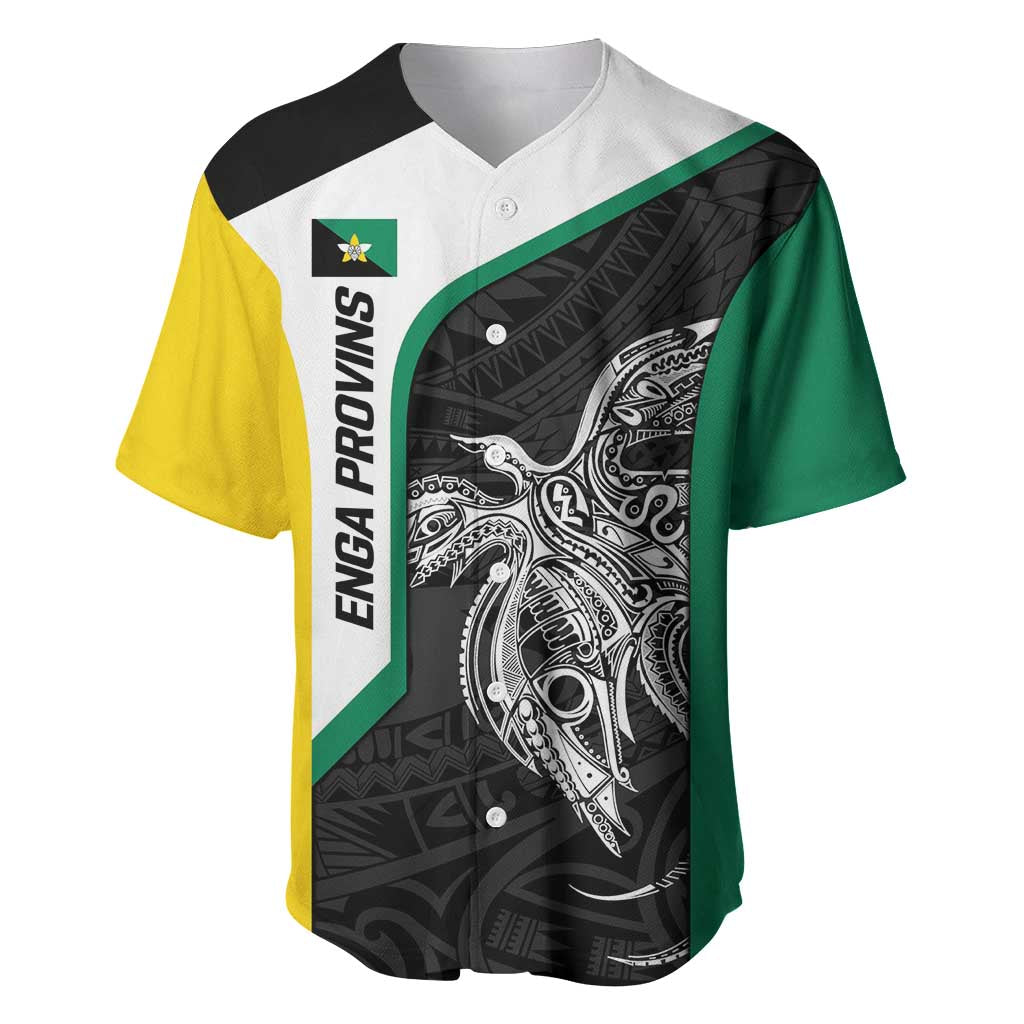 Personalised PNG Enga Province Baseball Jersey Bird of Paradise Tattoo Flag Motif LT9 Green - Polynesian Pride
