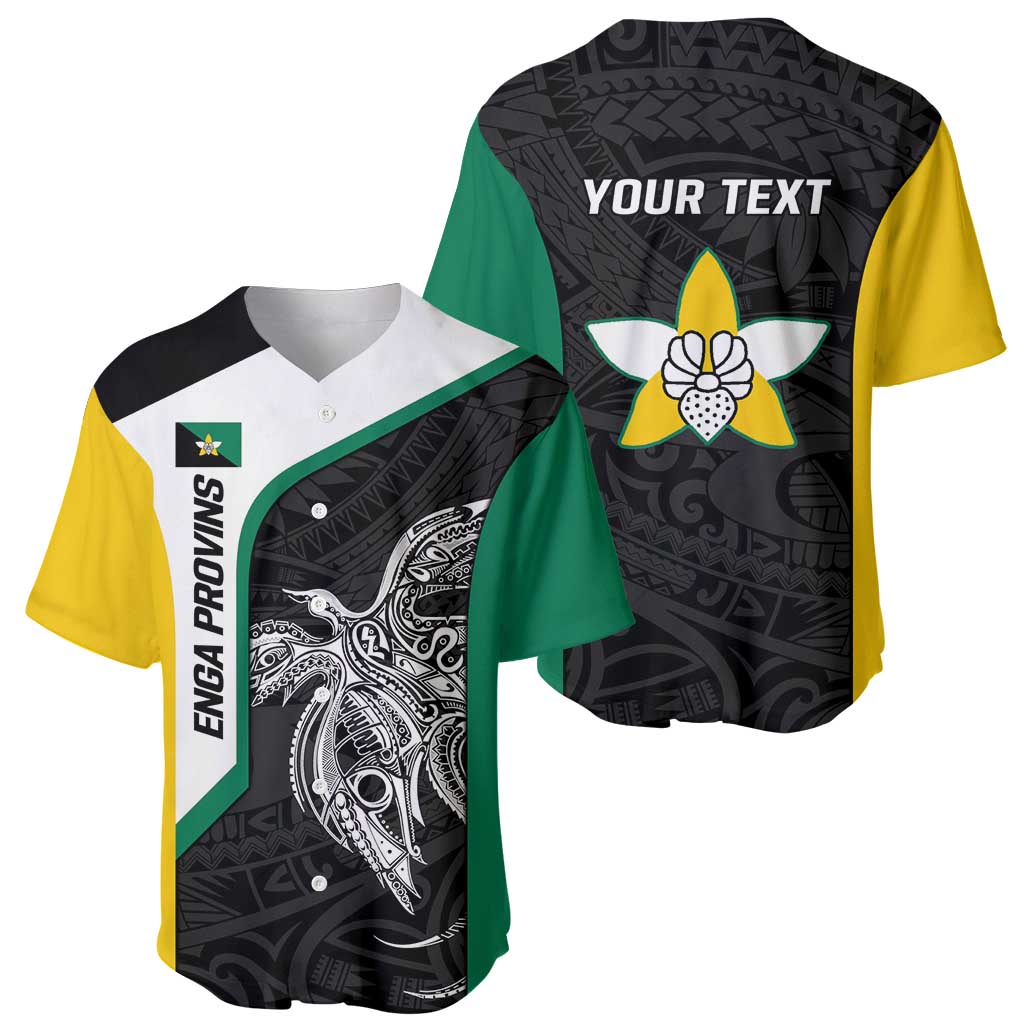 Personalised PNG Enga Province Baseball Jersey Bird of Paradise Tattoo Flag Motif LT9 - Polynesian Pride