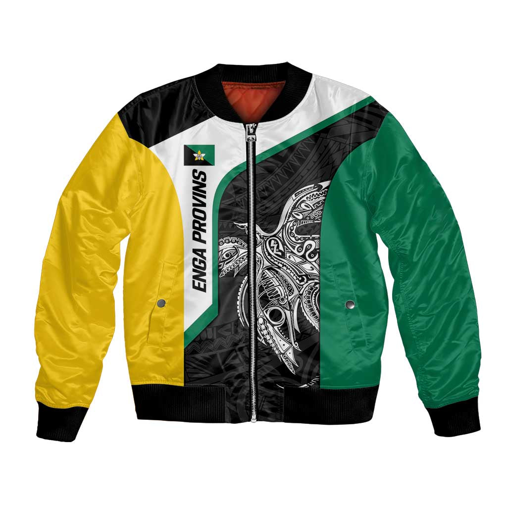 Personalised PNG Enga Province Bomber Jacket Bird of Paradise Tattoo Flag Motif - Polynesian Pride