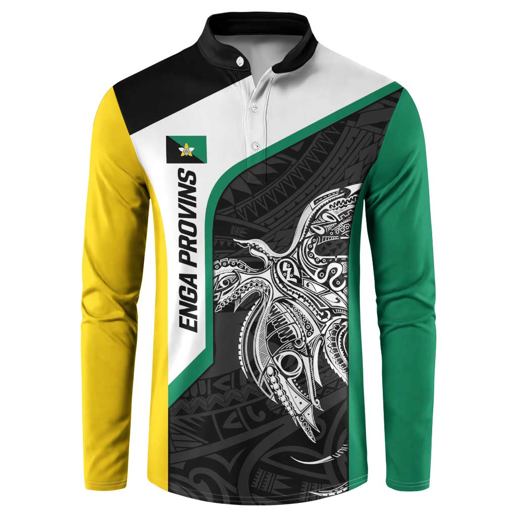 Personalised PNG Enga Province Button Sweatshirt Bird of Paradise Tattoo Flag Motif - Polynesian Pride