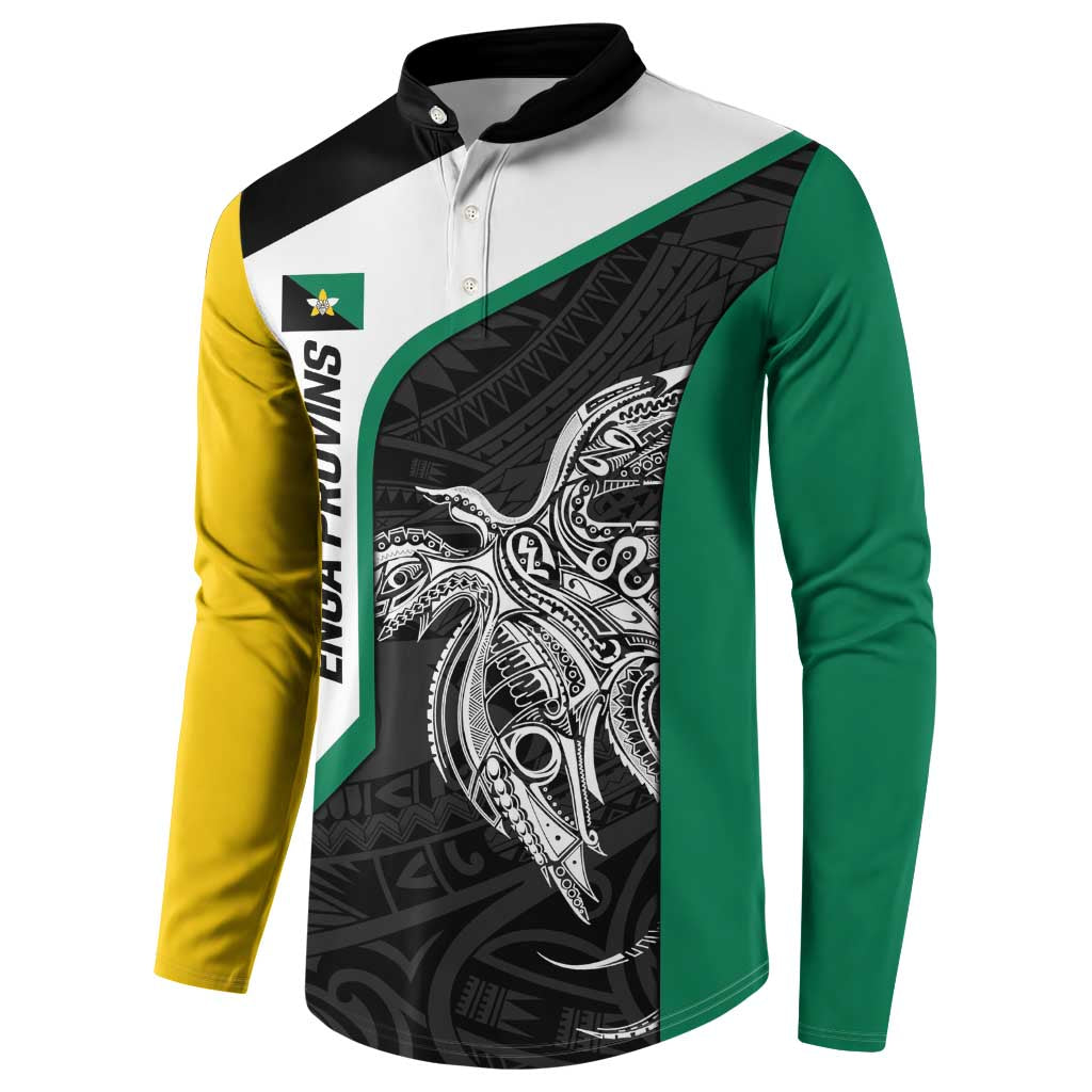 Personalised PNG Enga Province Button Sweatshirt Bird of Paradise Tattoo Flag Motif - Polynesian Pride