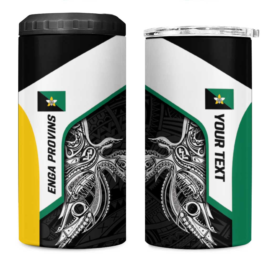 Personalised PNG Enga Province 4 in 1 Can Cooler Tumbler Bird of Paradise Tattoo Flag Motif - Polynesian Pride