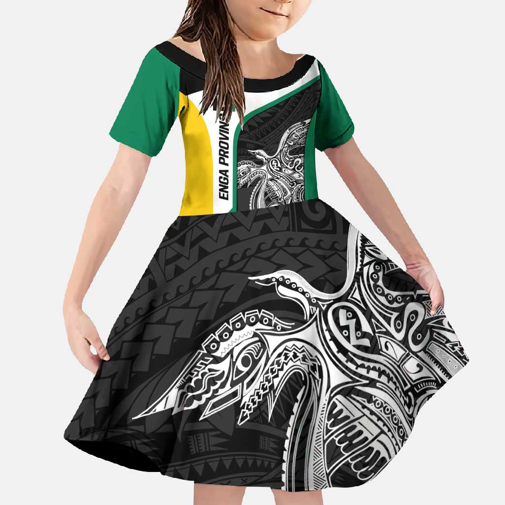 Personalised PNG Enga Province Family Matching Off Shoulder Maxi Dress and Hawaiian Shirt Bird of Paradise Tattoo Flag Motif - Polynesian Pride