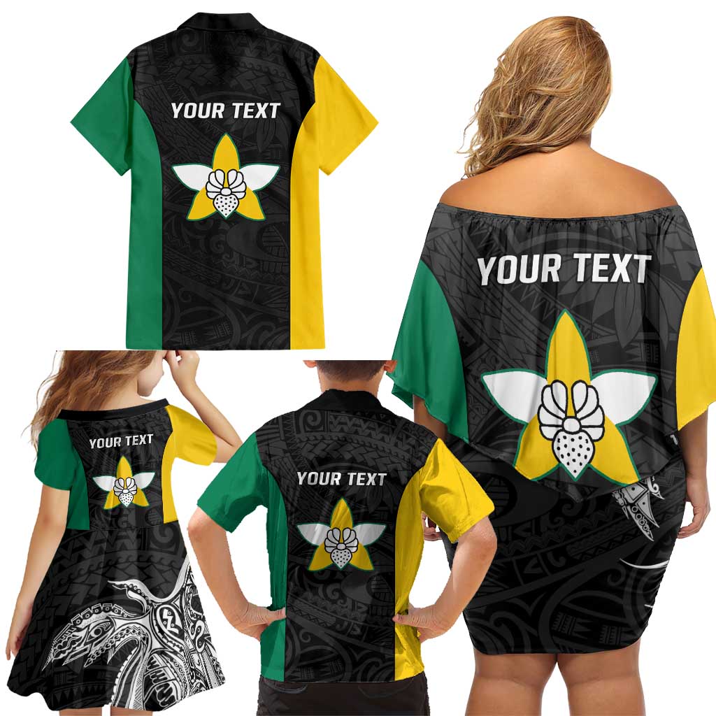 Personalised PNG Enga Province Family Matching Off Shoulder Short Dress and Hawaiian Shirt Bird of Paradise Tattoo Flag Motif - Polynesian Pride