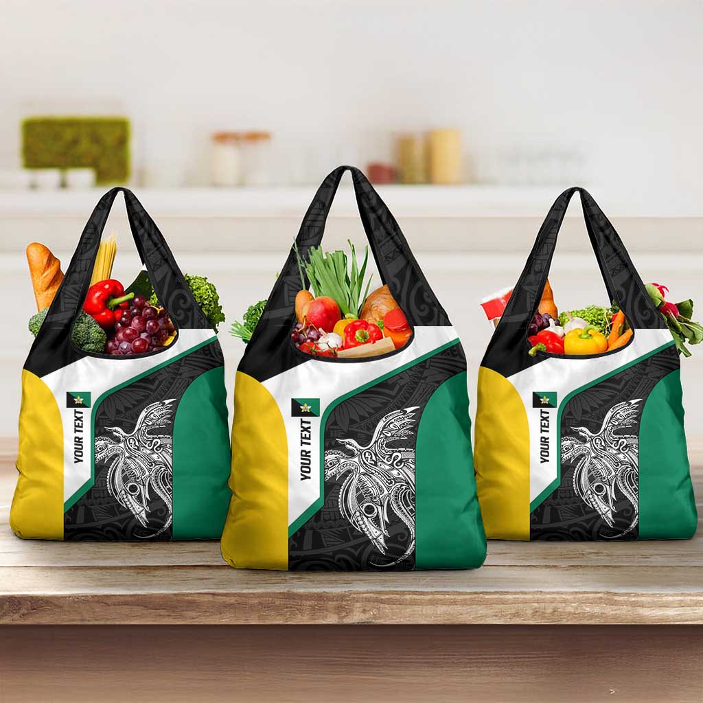 Personalised PNG Enga Province Grocery Bag Bird of Paradise Tattoo Flag Motif LT9 3-pack One Size Green - Polynesian Pride