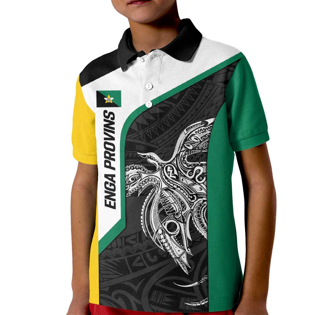 Personalised PNG Enga Province Kid Polo Shirt Bird of Paradise Tattoo Flag Motif - Polynesian Pride