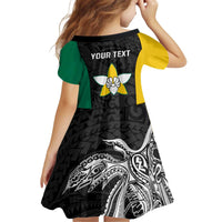 Personalised PNG Enga Province Kid Short Sleeve Dress Bird of Paradise Tattoo Flag Motif - Polynesian Pride