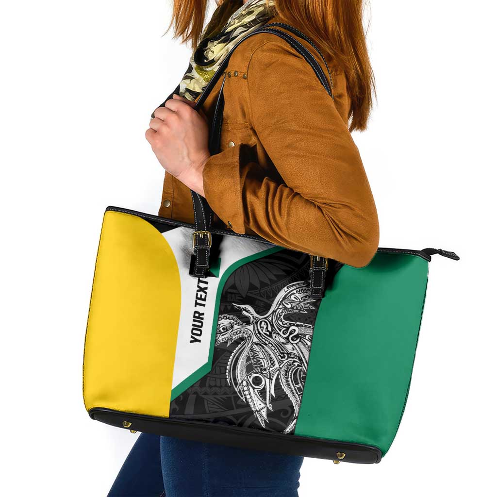 Personalised PNG Enga Province Leather Tote Bag Bird of Paradise Tattoo Flag Motif - Polynesian Pride