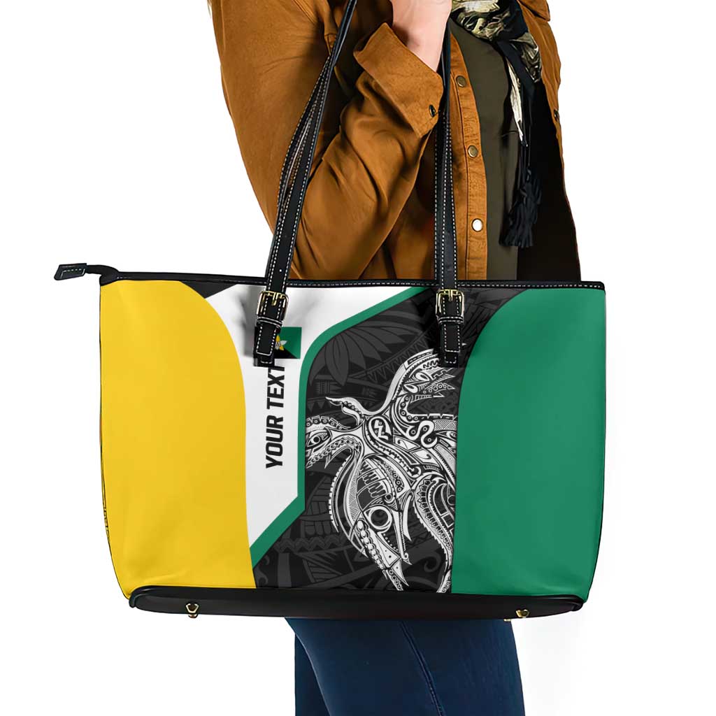 Personalised PNG Enga Province Leather Tote Bag Bird of Paradise Tattoo Flag Motif - Polynesian Pride