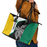 Personalised PNG Enga Province Leather Tote Bag Bird of Paradise Tattoo Flag Motif - Polynesian Pride