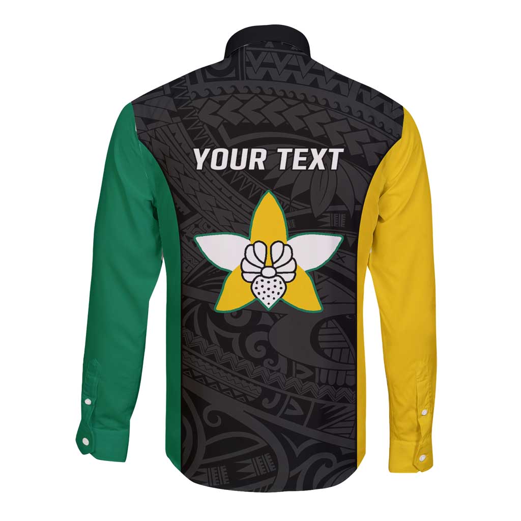 Personalised PNG Enga Province Long Sleeve Button Shirt Bird of Paradise Tattoo Flag Motif - Polynesian Pride