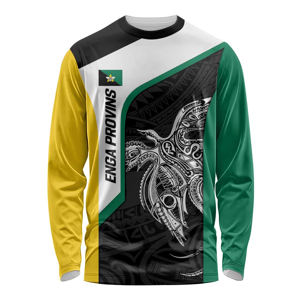 Personalised PNG Enga Province Long Sleeve Shirt Bird of Paradise Tattoo Flag Motif - Polynesian Pride