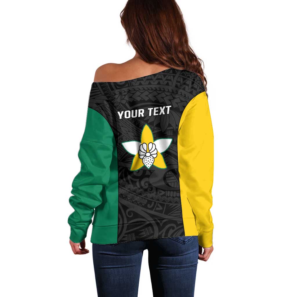 Personalised PNG Enga Province Off Shoulder Sweater Bird of Paradise Tattoo Flag Motif - Polynesian Pride