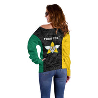 Personalised PNG Enga Province Off Shoulder Sweater Bird of Paradise Tattoo Flag Motif - Polynesian Pride