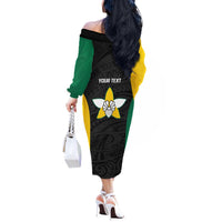 Personalised PNG Enga Province Off The Shoulder Long Sleeve Dress Bird of Paradise Tattoo Flag Motif - Polynesian Pride