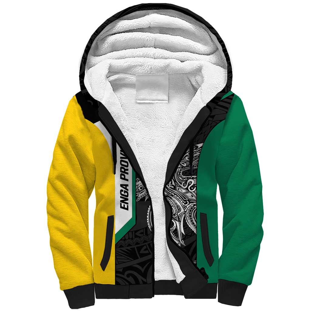 Personalised PNG Enga Province Sherpa Hoodie Bird of Paradise Tattoo Flag Motif - Polynesian Pride