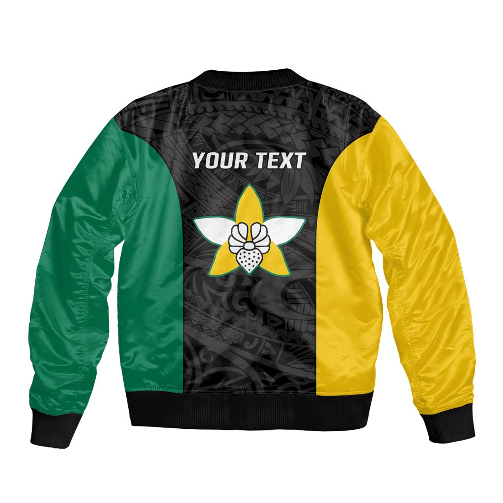 Personalised PNG Enga Province Sleeve Zip Bomber Jacket Bird of Paradise Tattoo Flag Motif - Polynesian Pride