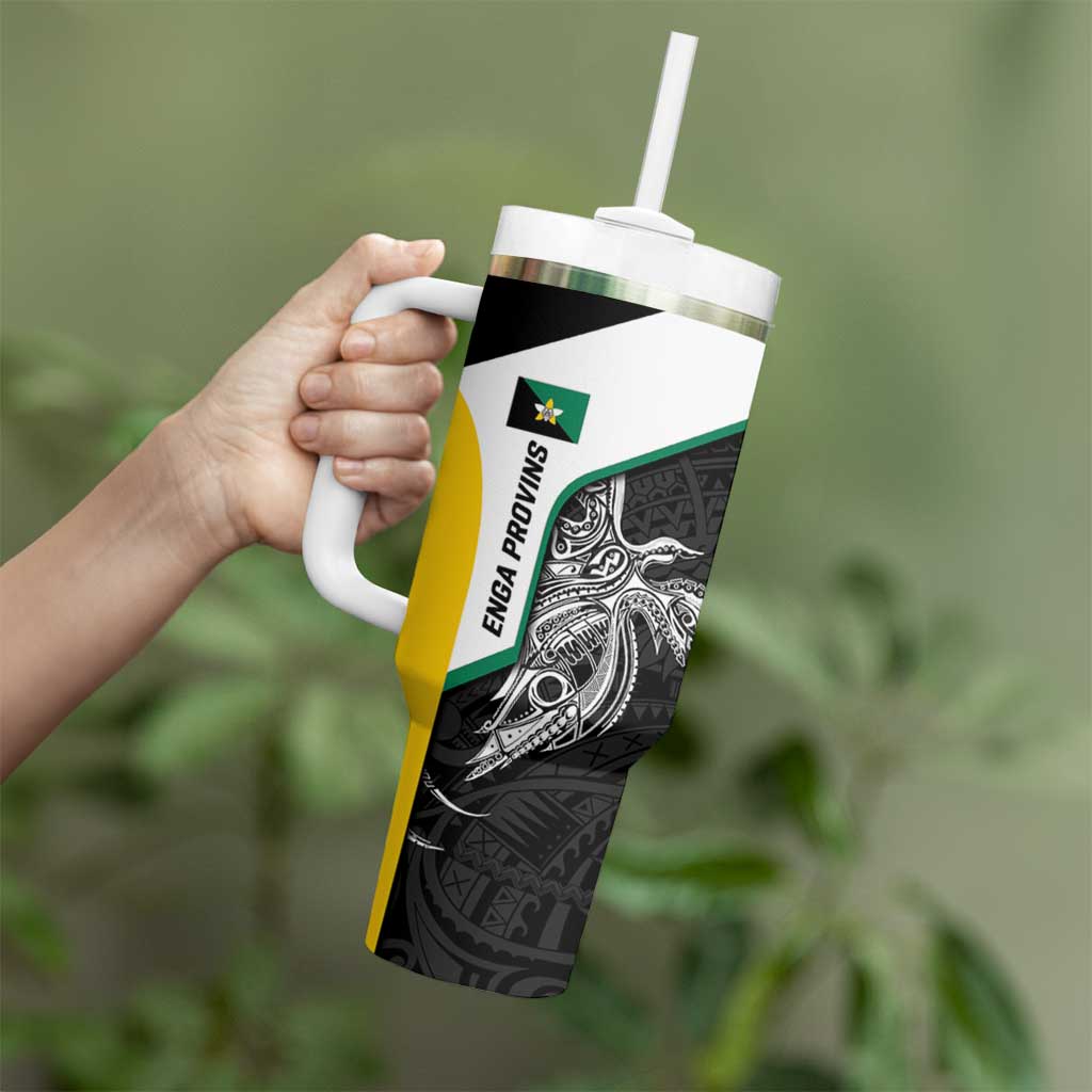 Personalised PNG Enga Province Tumbler With Handle Bird of Paradise Tattoo Flag Motif LT9 - Polynesian Pride