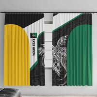 Personalised PNG Enga Province Window Curtain Bird of Paradise Tattoo Flag Motif LT9 With Hooks Green - Polynesian Pride