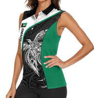 Personalised PNG Enga Province Women Sleeveless Polo Shirt Bird of Paradise Tattoo Flag Motif - Polynesian Pride