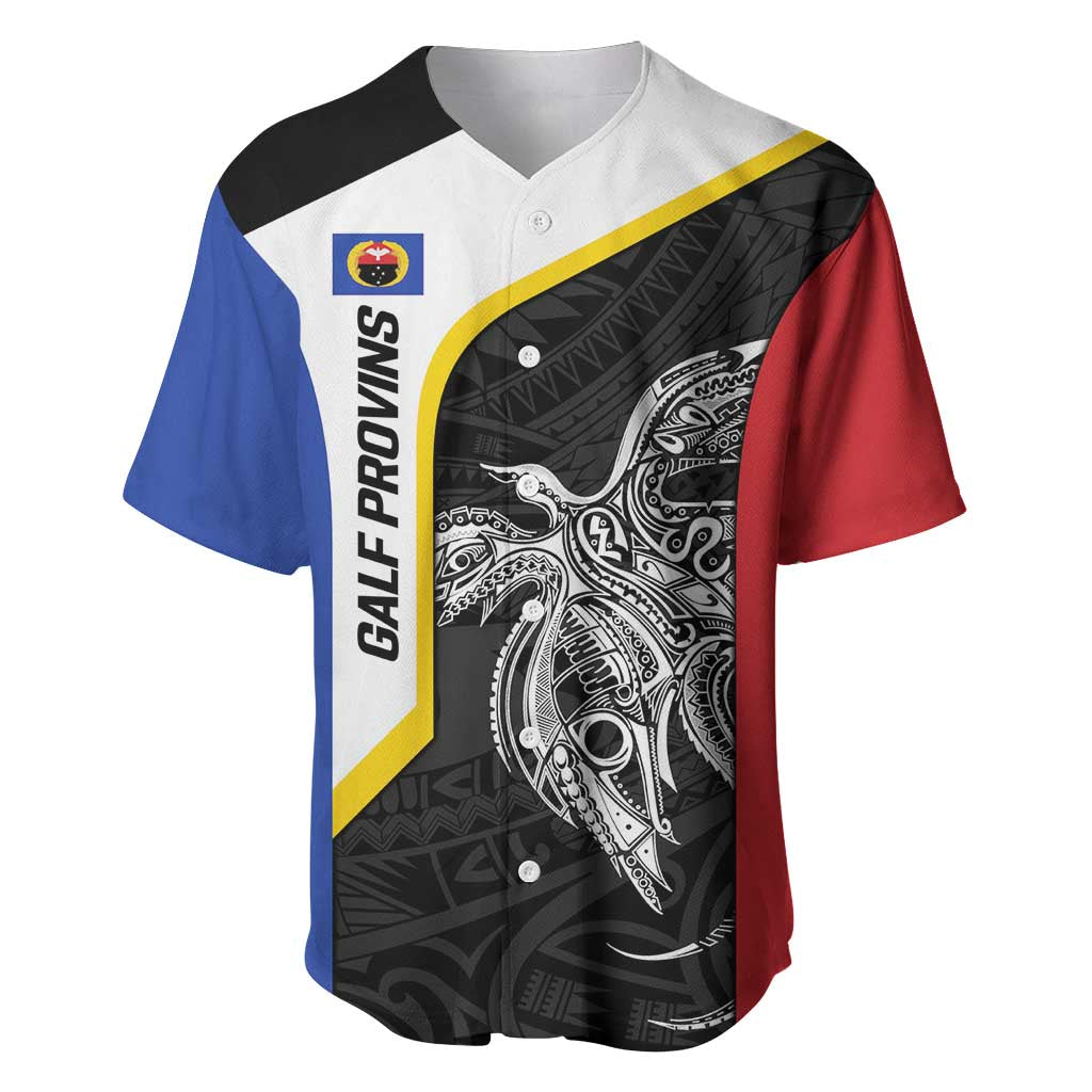Personalised PNG Gulf Province Baseball Jersey Bird of Paradise Tattoo Flag Motif LT9 Black - Polynesian Pride