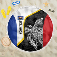 Personalised PNG Gulf Province Beach Blanket Bird of Paradise Tattoo Flag Motif - Polynesian Pride