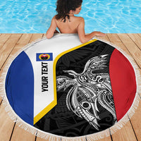 Personalised PNG Gulf Province Beach Blanket Bird of Paradise Tattoo Flag Motif - Polynesian Pride