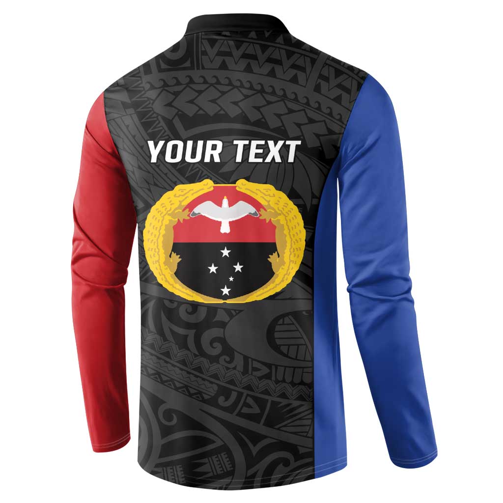 Personalised PNG Gulf Province Button Sweatshirt Bird of Paradise Tattoo Flag Motif - Polynesian Pride