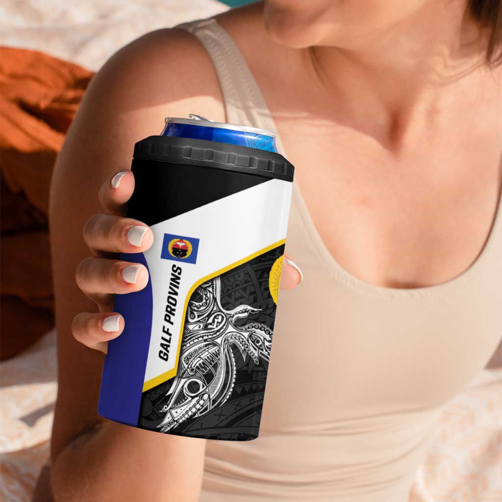 Personalised PNG Gulf Province 4 in 1 Can Cooler Tumbler Bird of Paradise Tattoo Flag Motif LT9 - Polynesian Pride