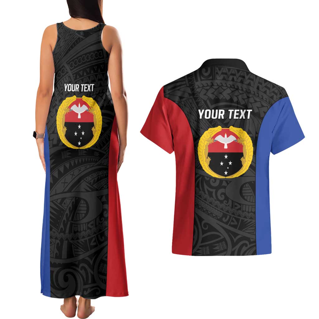 Personalised PNG Gulf Province Couples Matching Tank Maxi Dress and Hawaiian Shirt Bird of Paradise Tattoo Flag Motif - Polynesian Pride